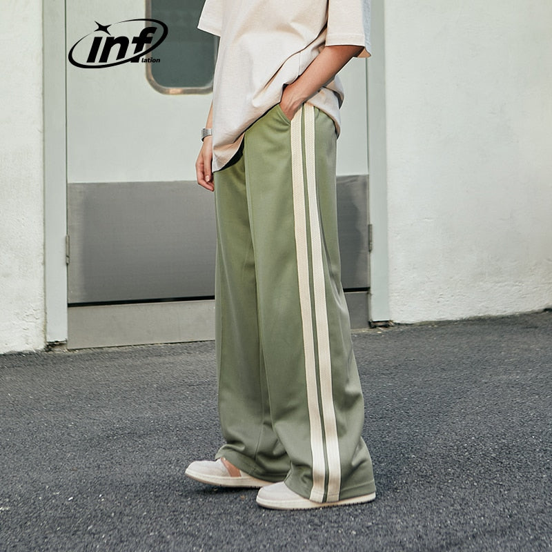 INFLATION Vintage Side Stripe Track Pants Unisex Elastic Waist Wide Leg Pants Male Trousers