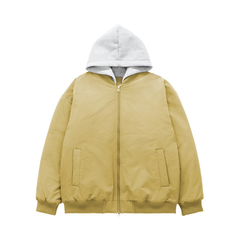 INFLATION Colorblock Detachable Hooded Cotton Padded Bomber Jacket