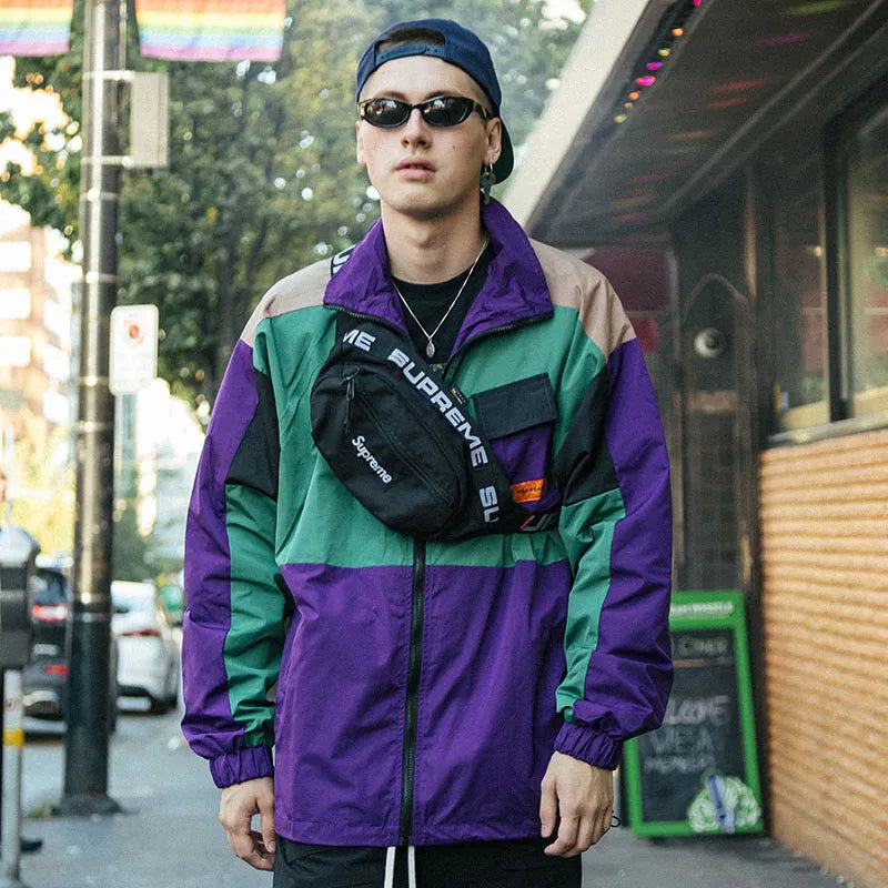 Retro Color Block Patchwork Oversized Windbreaker Jacket