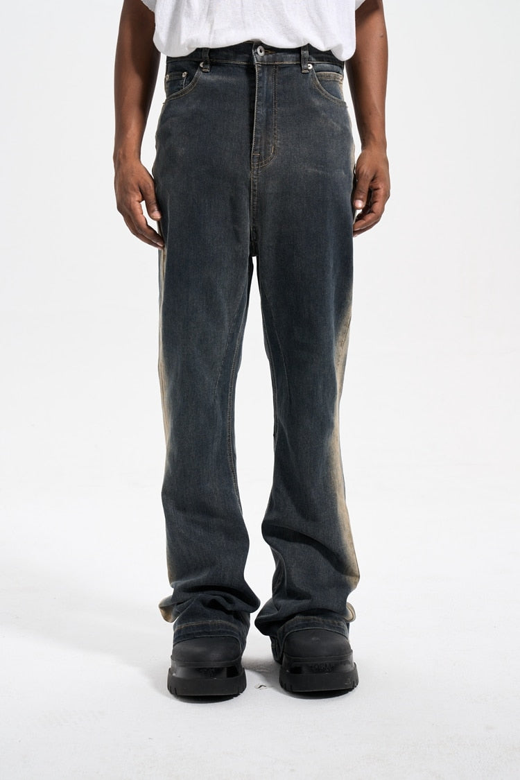 Washed Distressed Flare Jeans