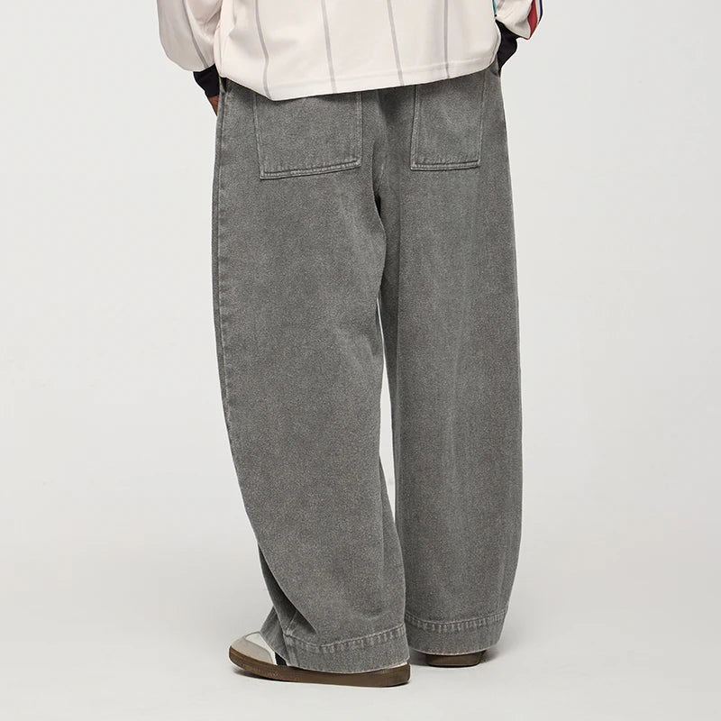 Vintage Loose-Fit Water-Washed Floor-Length Trousers