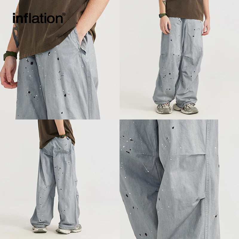 Washed Splashed Parachute Wide Leg Cargo Pants