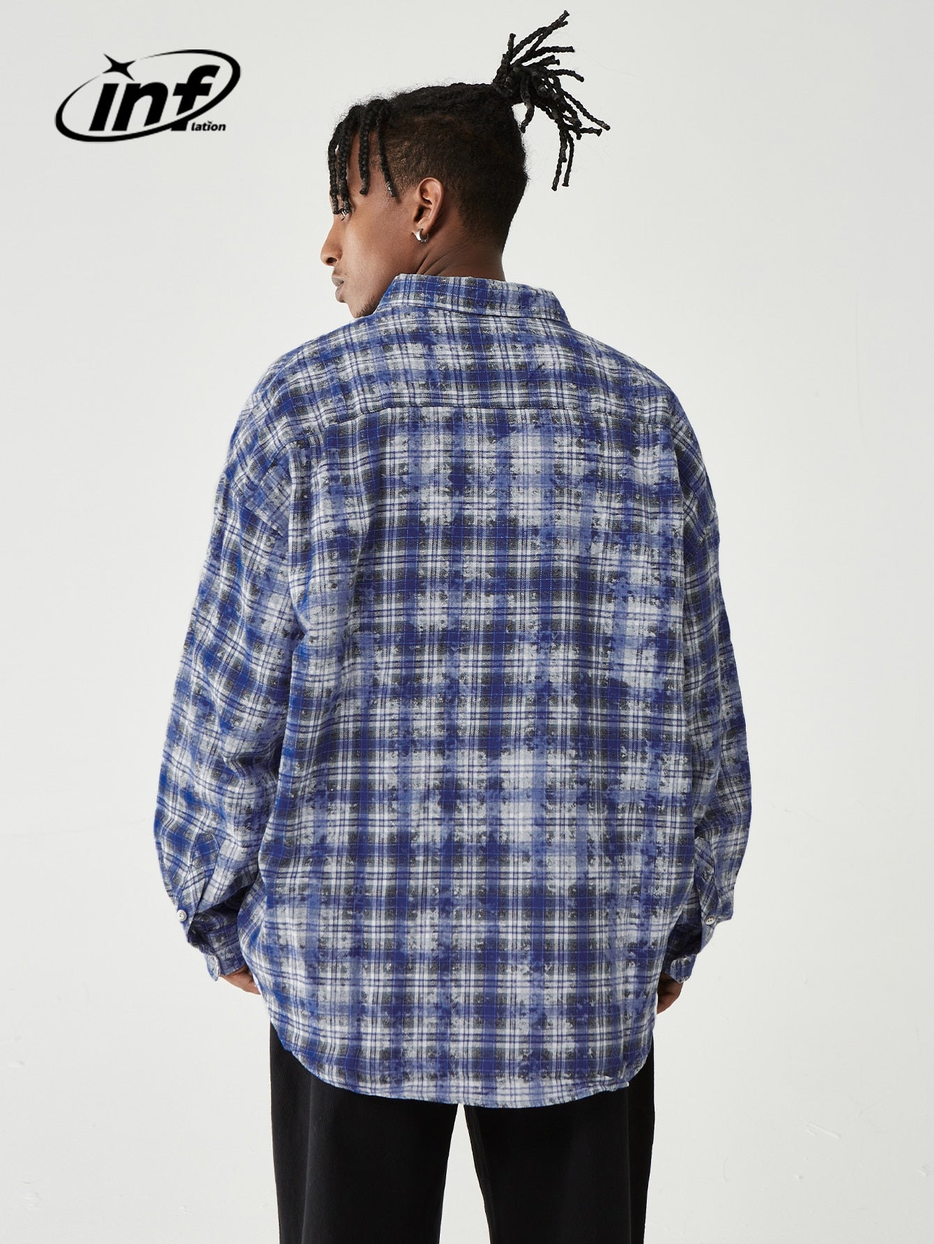 INFLATION Brushed Blue Plaid Long Sleeve Oversized Shirt