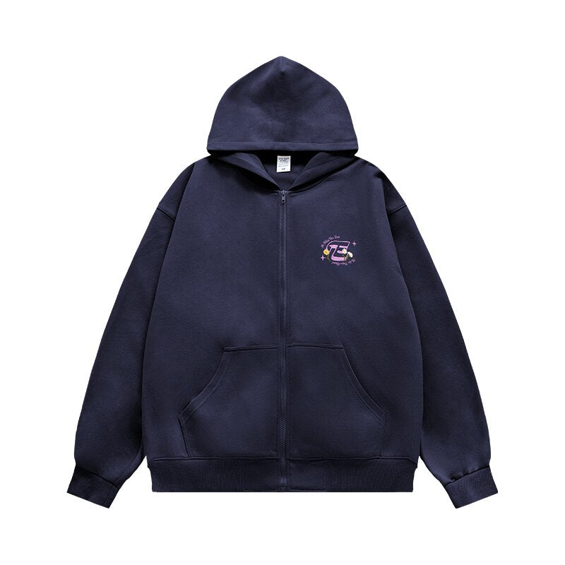 INFLATION Brushed Zip Up Embroidered Oversized Hoodie