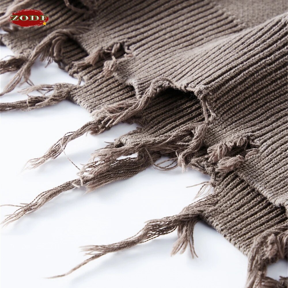 ZODF Washed Round Neck Gradient Knitted Sweater