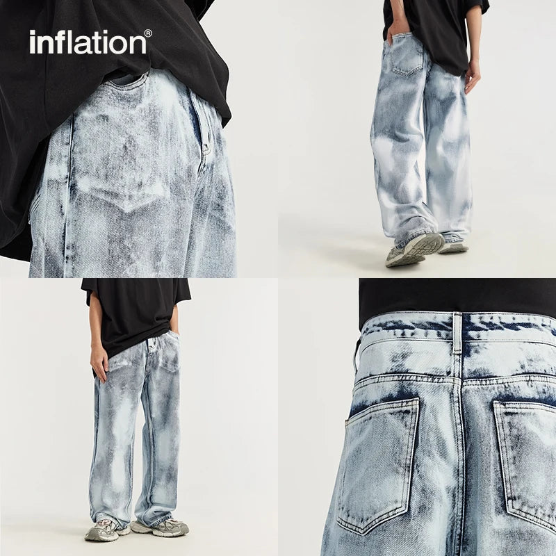 Gradient Dyed Washed Wide Leg Distressed Jeans