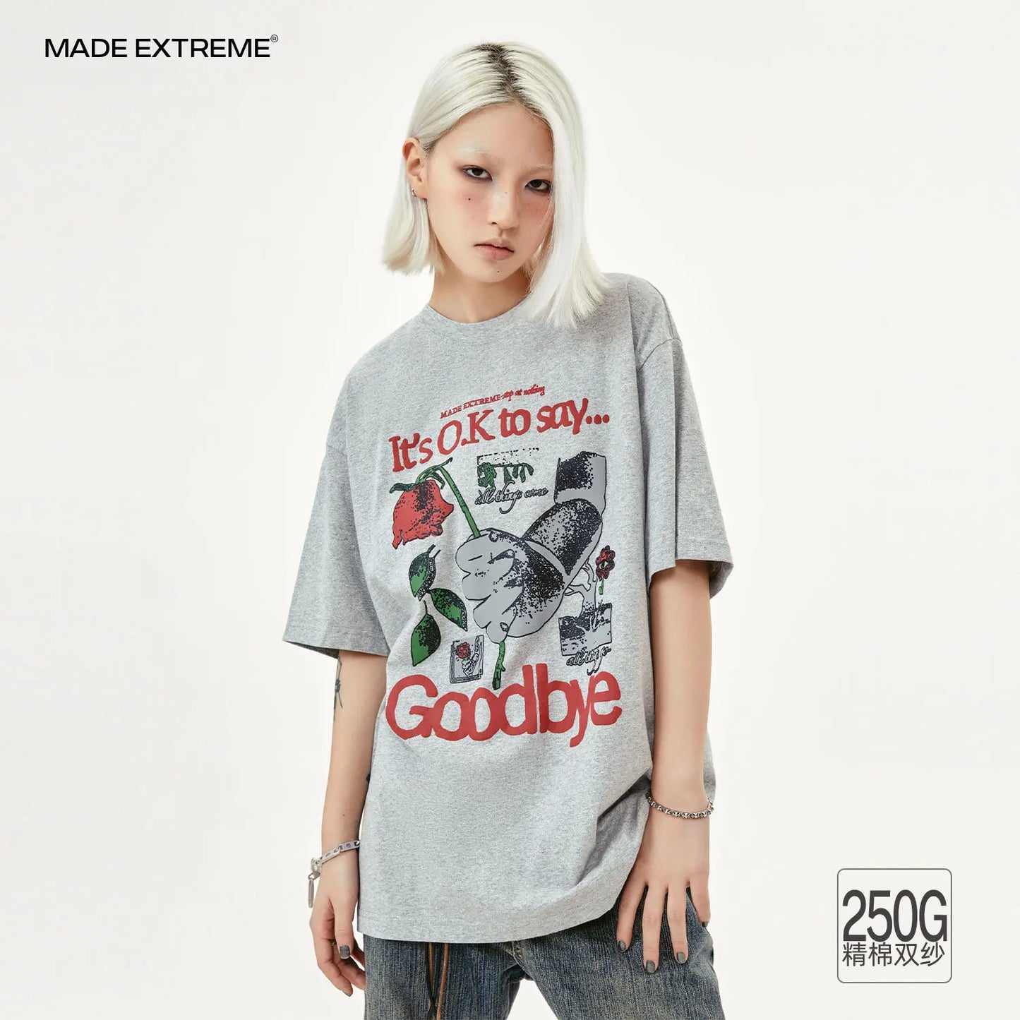 MADEEXTREME It's Ok To Say Goodbye Rose Sleeve T-shirt