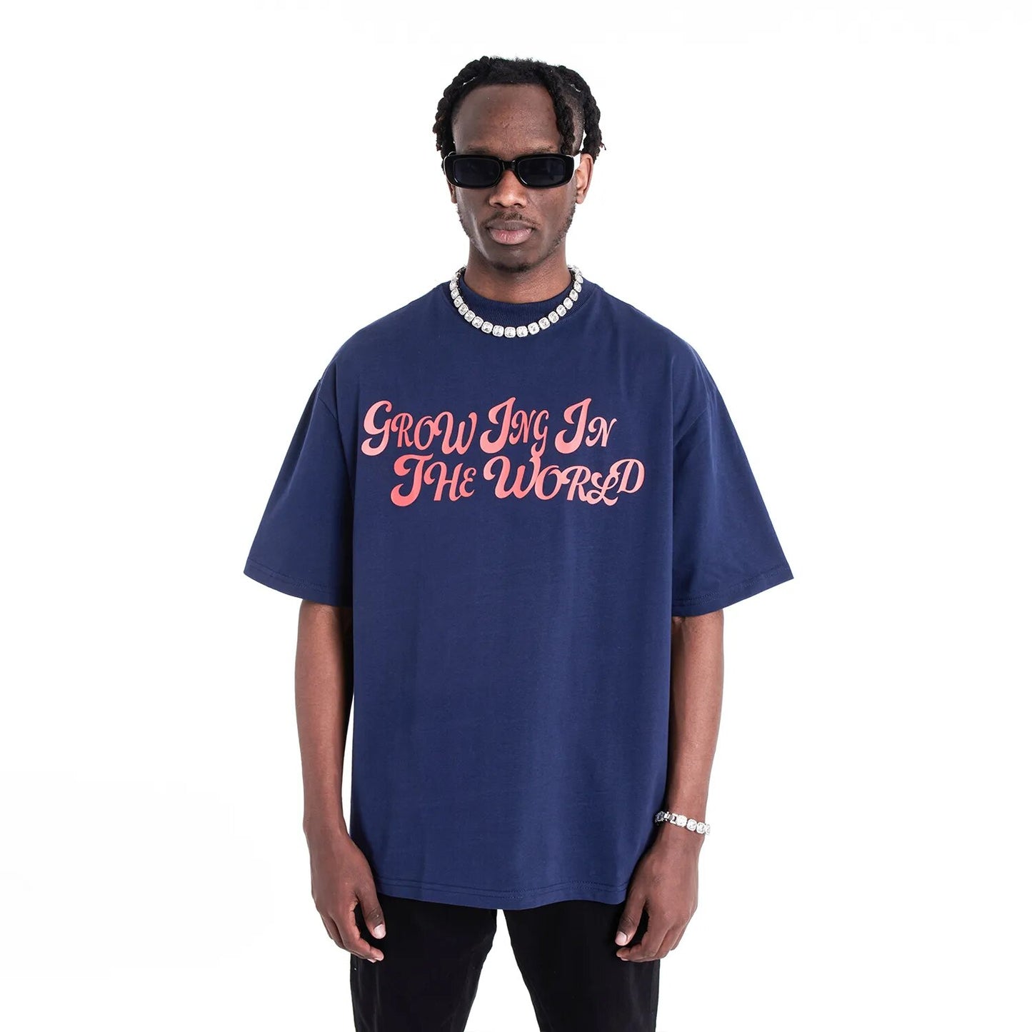 UncleDonJM "Growing In The World" Text Printed Short Sleeve T-shirt