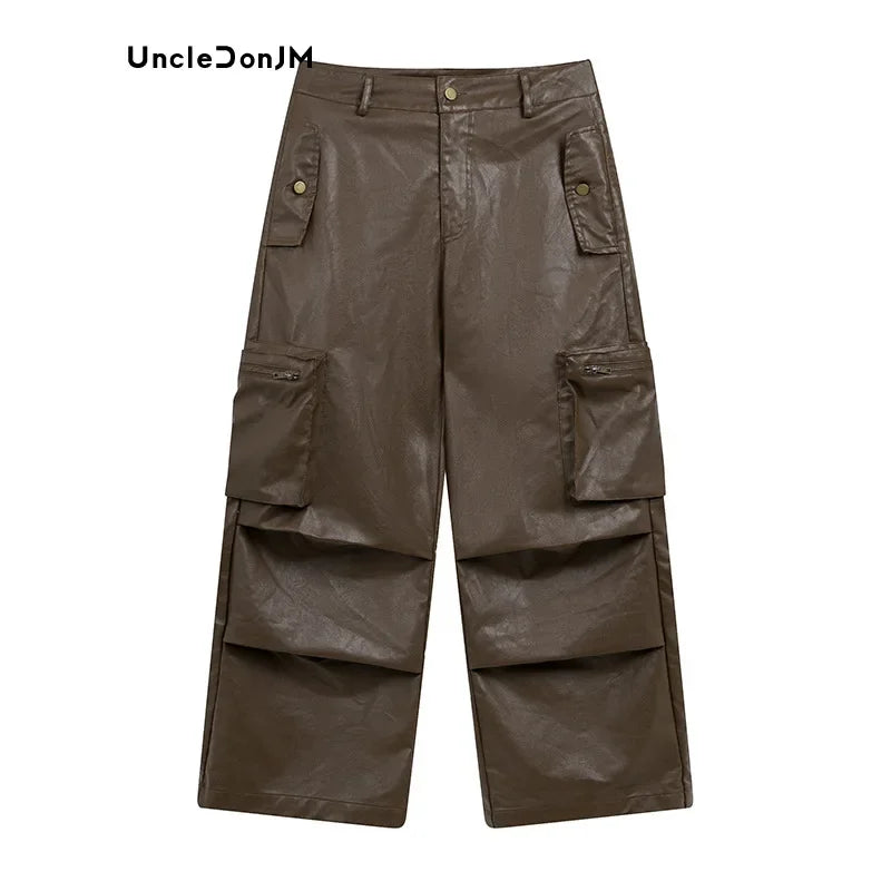 Pleated Cargo Leather Pants