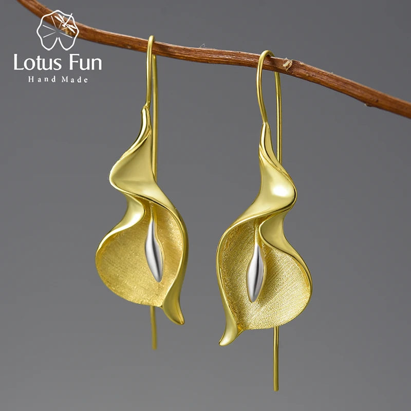 Long Hanging New Calla Lily Flower Dangle Earrings