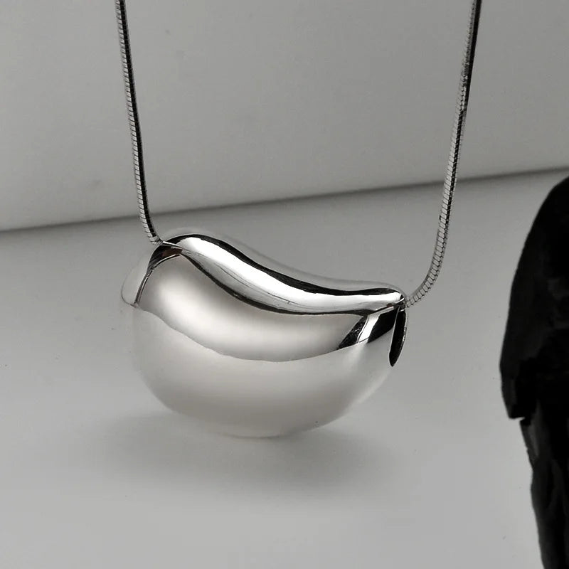 Sterling Silver Glossy Bean Necklace