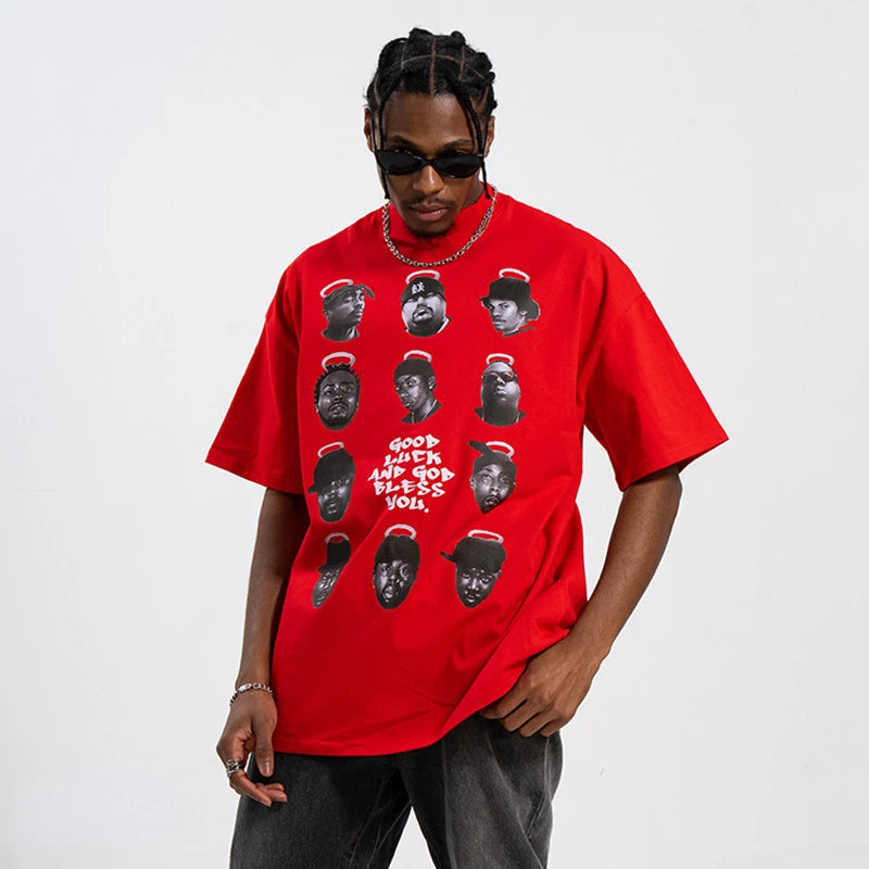 Hip Hop Character Print Dropped Shoulder Summer Oversized Graphic T-Shirt