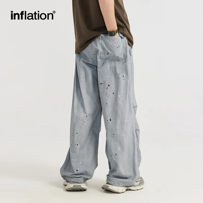 Washed Splashed Parachute Wide Leg Cargo Pants