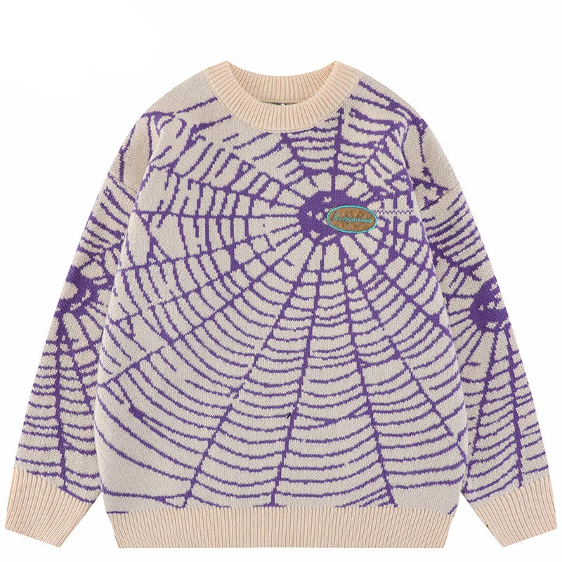 Streetwear Sweater Hipster ("Spider Web") Graphic  Black Purple