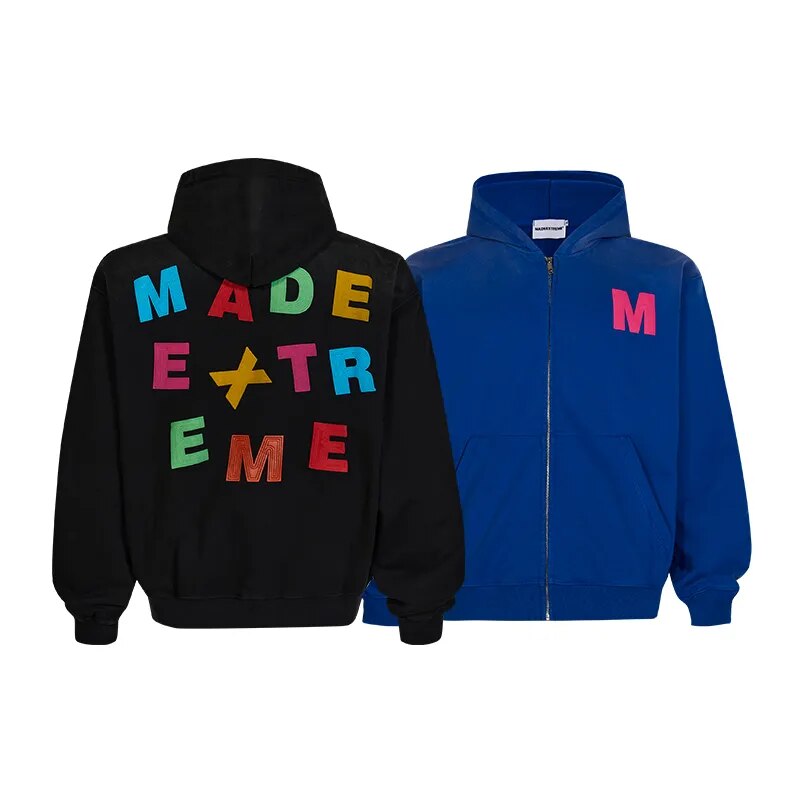 MADE EXTREME Fun Foaming Letters Velvet Zipper Hoodie