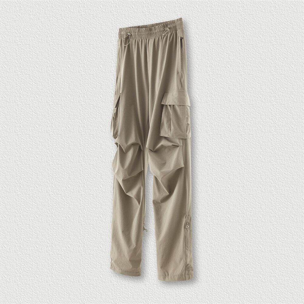 ZODF Drawstring High Street Double Knee Straight Paratrooper Cargo Pants