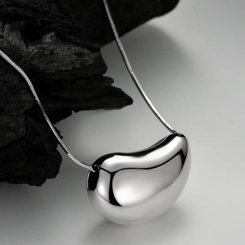 Sterling Silver Glossy Bean Necklace