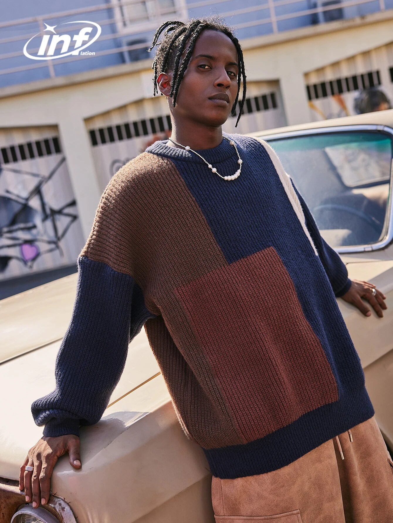 INFLATION Colorblock Knitted Crewneck Sweater