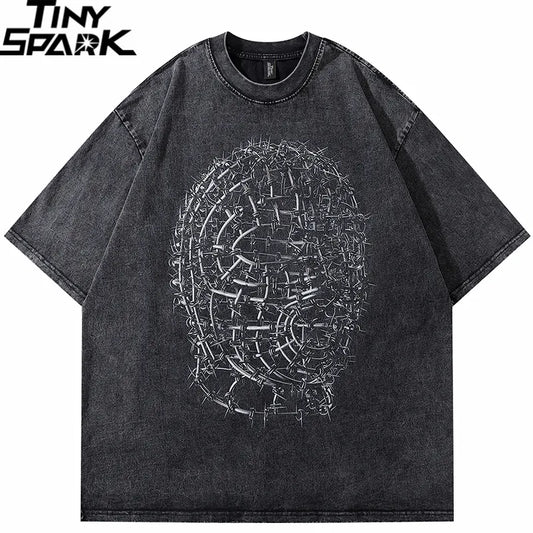 Barbed Human Head Graphic Oversize T-Shirt