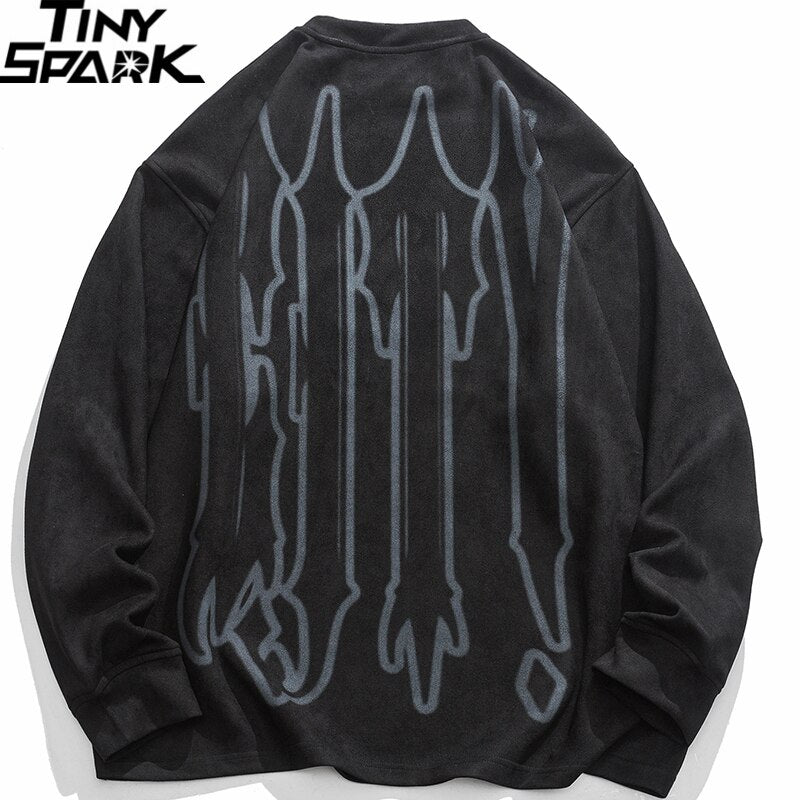 Gothic Letter Graphic Suede Oversized Sweatshirt