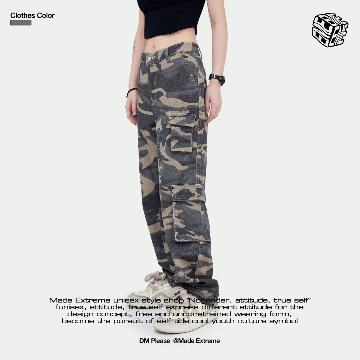 MADEEXTREME Loose fitting camouflage casual cargo pants