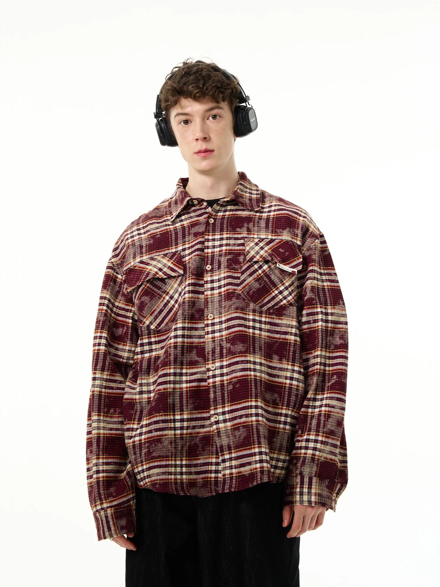 MADEEXTREME Wine Red Vintage Plaid Shirt