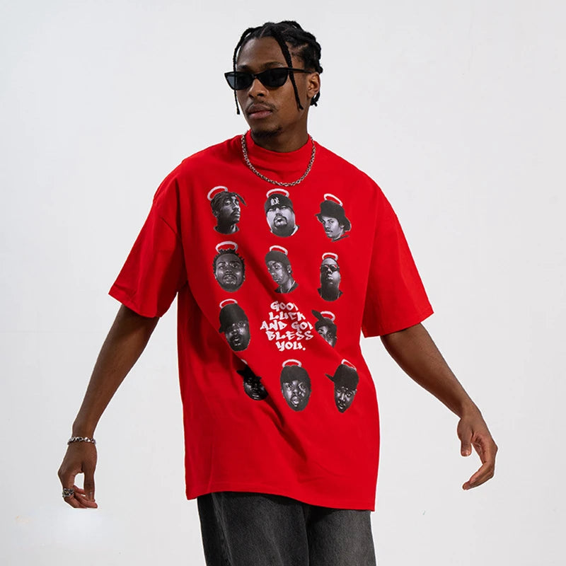 Hip Hop Character Print Dropped Shoulder Summer Oversized Graphic T-Shirt
