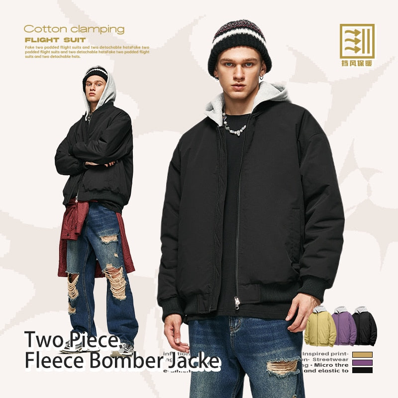 INFLATION Colorblock Detachable Hooded Cotton Padded Bomber Jacket