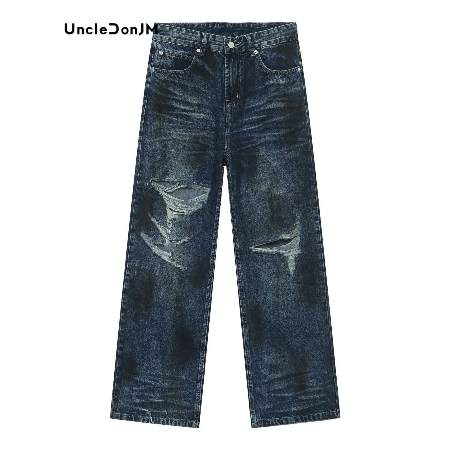 Distressed Dirty Fit Ripped Baggy Wide Leg Jeans