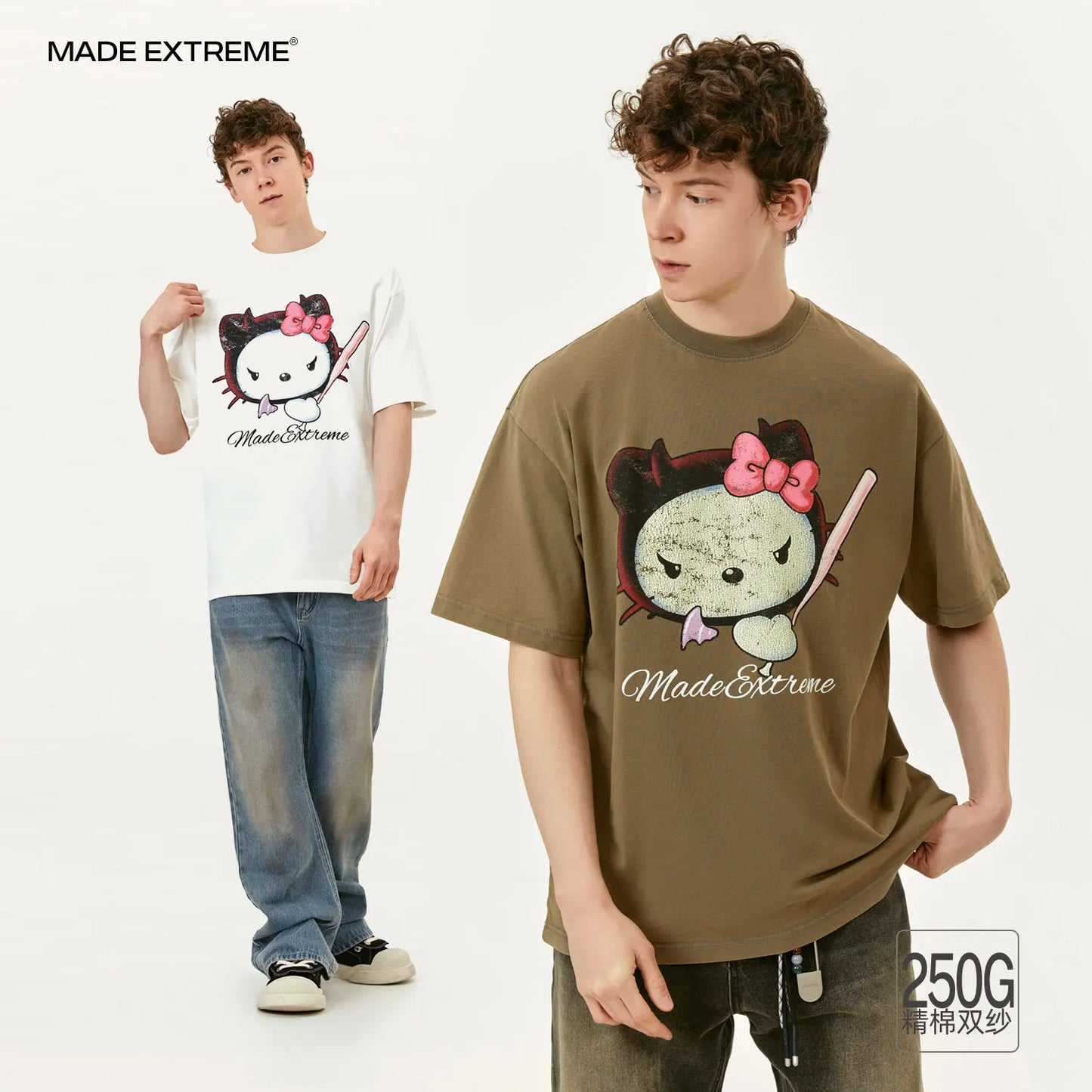 MADEEXTREME Cartoon Cat Print Short Sleeved T-shirt