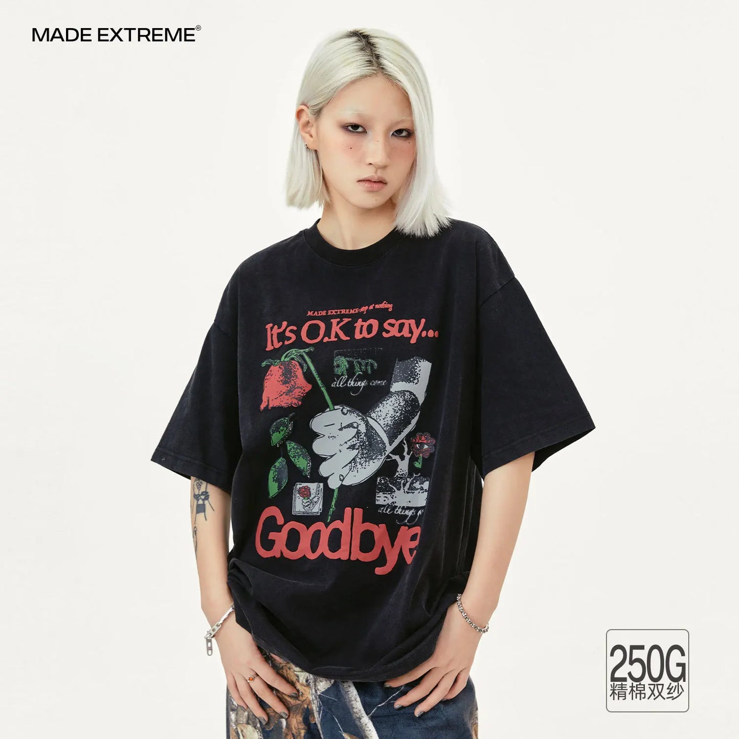 MADEEXTREME It's Ok To Say Goodbye Rose Sleeve T-shirt