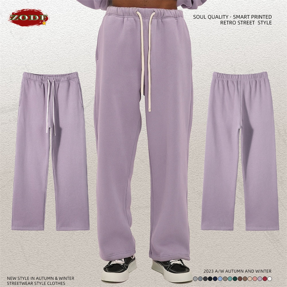 ZODF Fleece Loose Soft Comfortable Sport Solid Straight Sweatpant