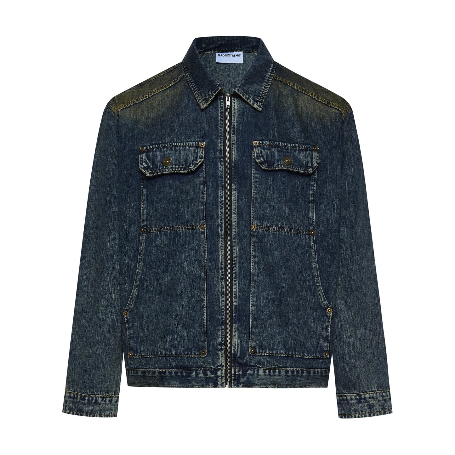 MADEEXTREME Washed Distressed Faded Denim Jacket