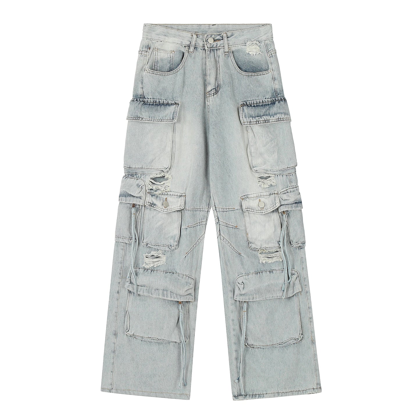 Multi Pocket Distressed Ripped Baggy Jeans