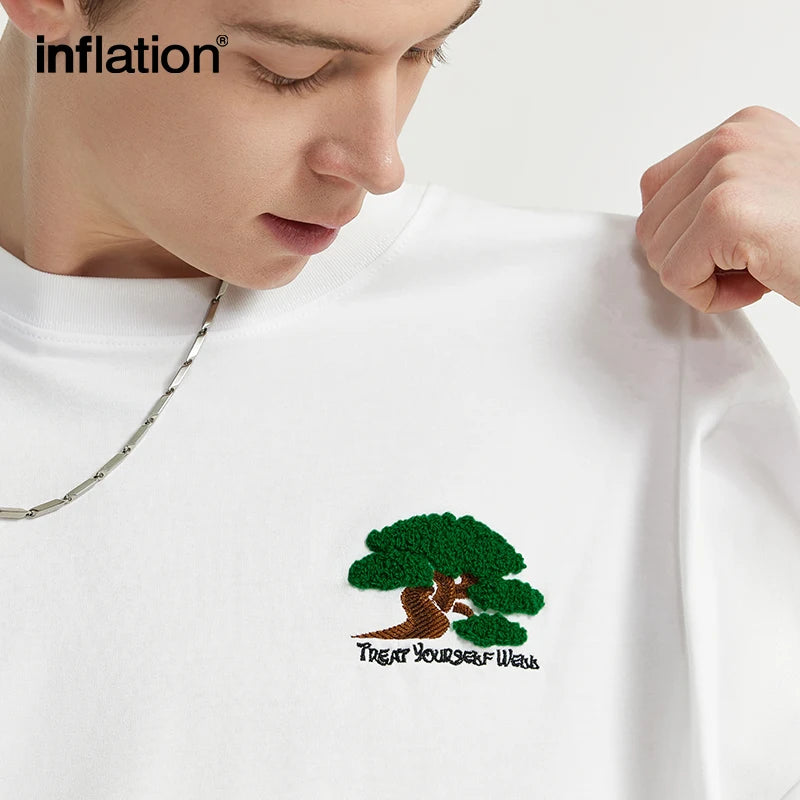 INFLATION Embroidery Cotton Short Sleeve Round Neck T-shirt