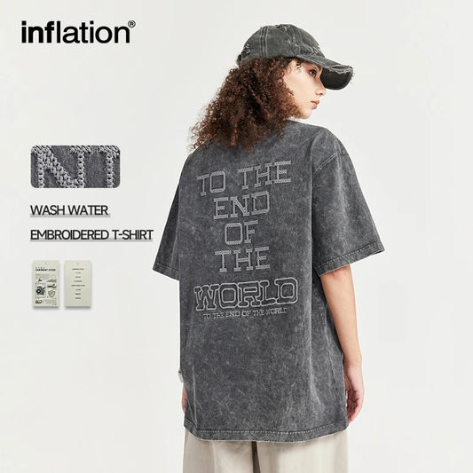 INFLATION Washed Embroidered Oversized T-shirt