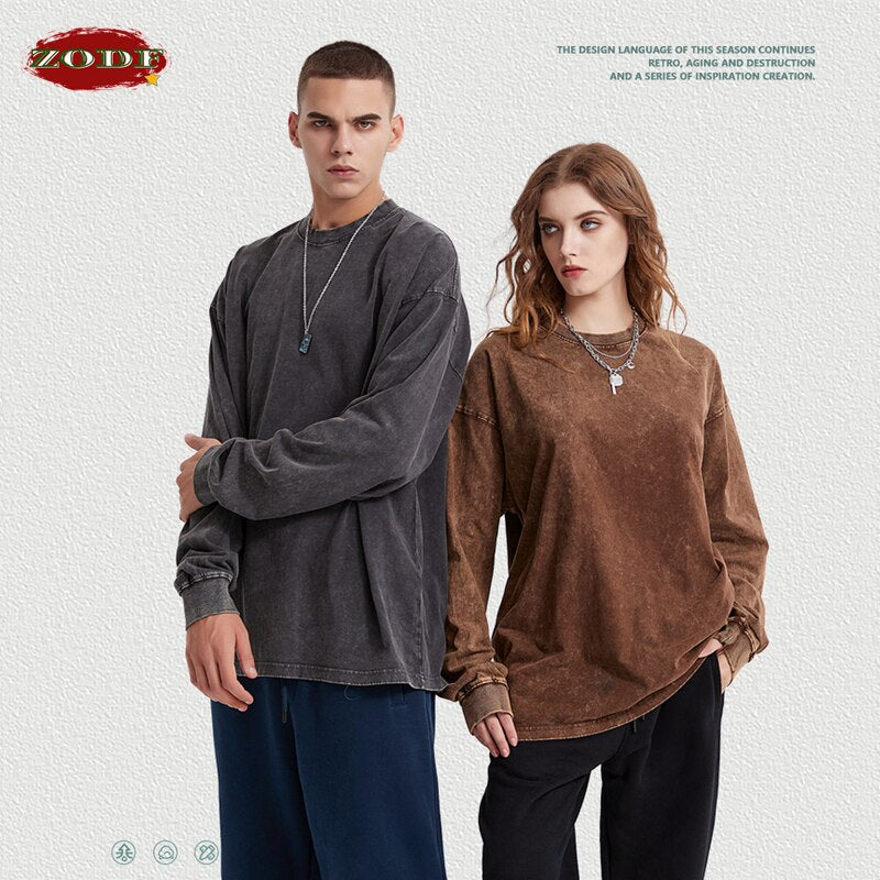 ZODF Long Sleeve Washed Cotton T-shirt