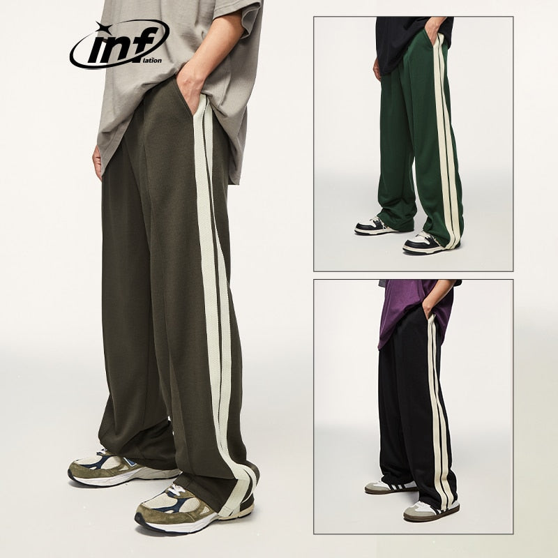 INFLATION Vintage Side Stripe Track Pants Unisex Elastic Waist Wide Leg Pants Male Trousers