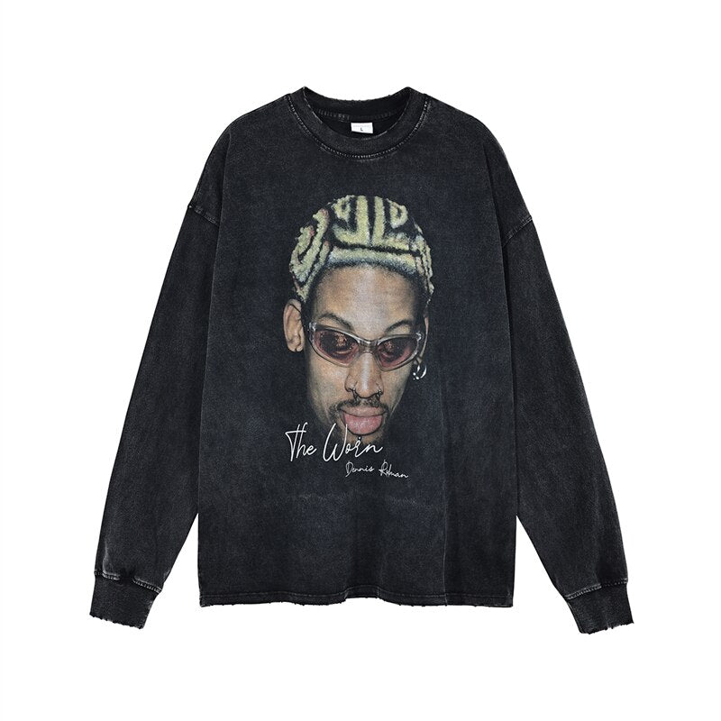 Retro Rodman Printing Cotton Full Sleeve Oversized T-Shirt