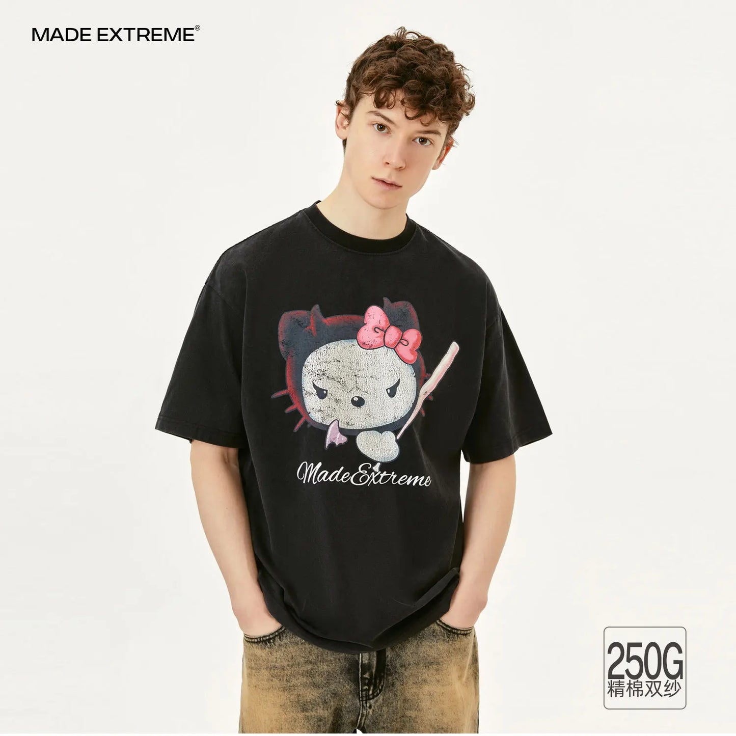 MADEEXTREME Cartoon Cat Print Short Sleeved T-shirt