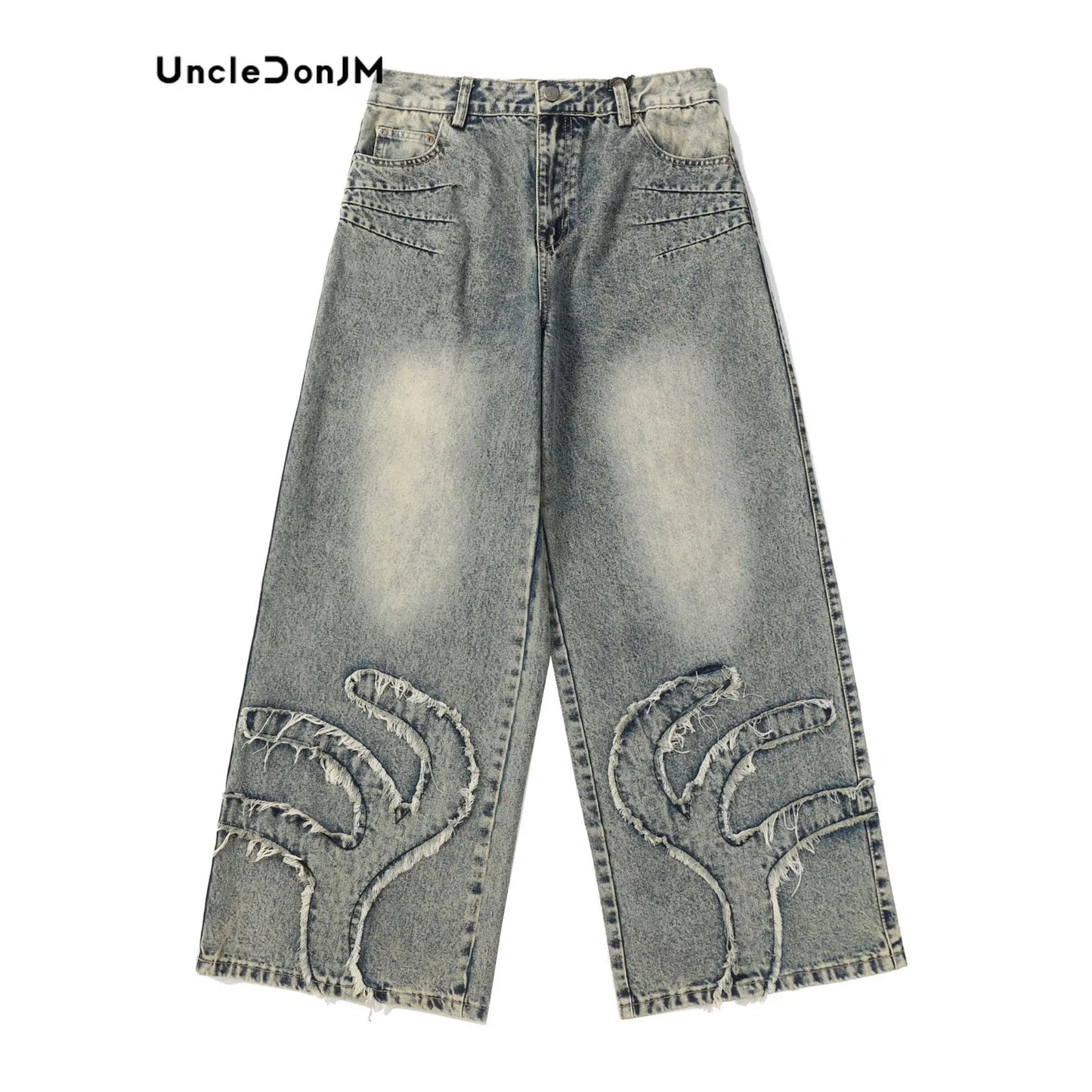 Embroidery Baggy Distressed Jeans