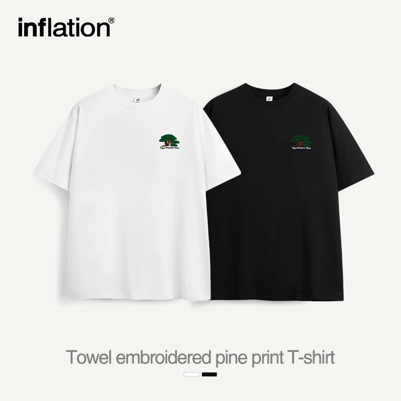 INFLATION Embroidery Cotton Short Sleeve Round Neck T-shirt