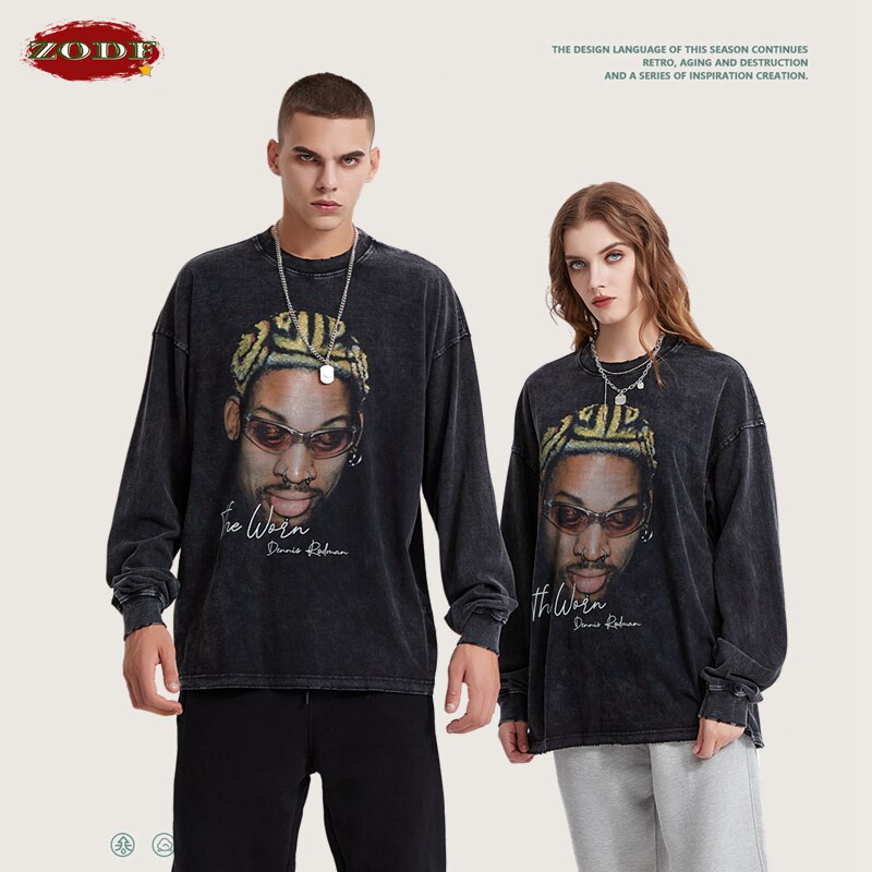 Retro Rodman Printing Cotton Full Sleeve Oversized T-Shirt