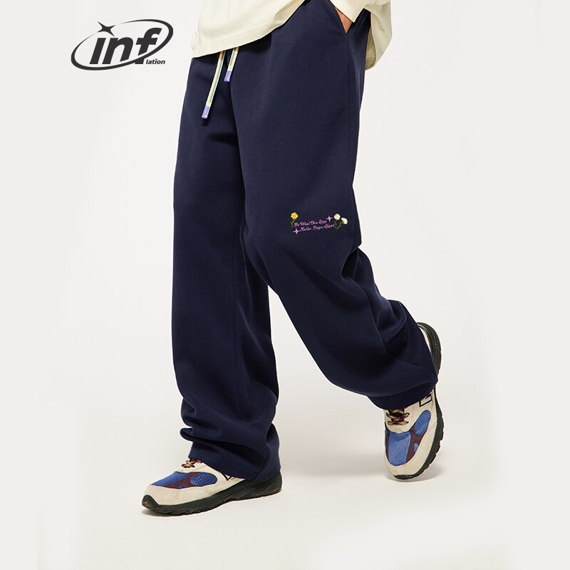 INFLATION Brushed Embroidery Wide-leg Casual Sweatpants