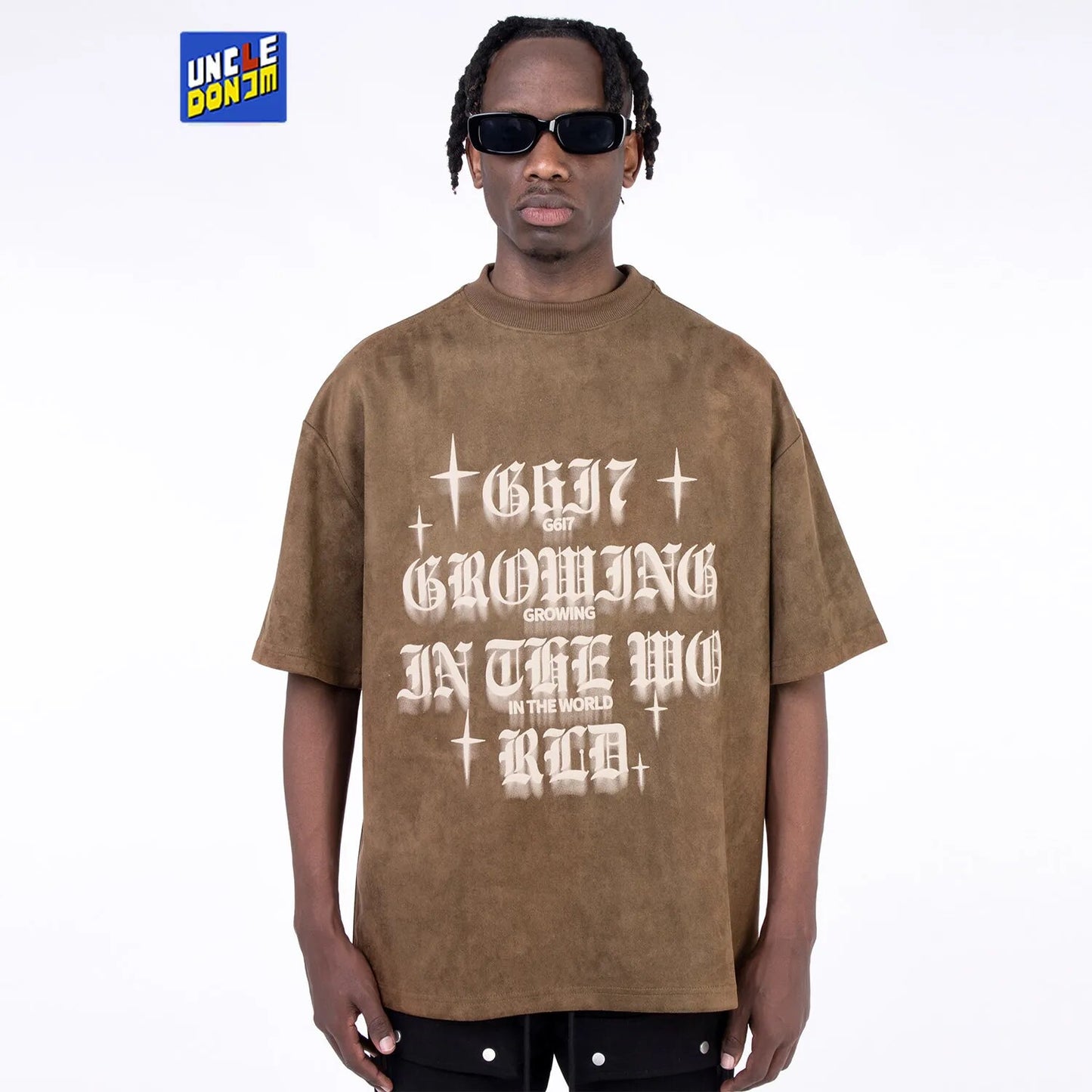UncleDonJM Gothic Lettering Heavyweight Suede T-shirt