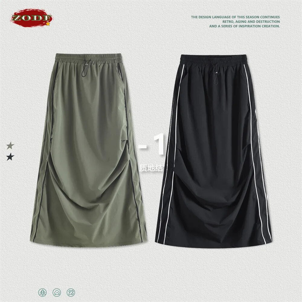 ZODF Pleated Split Woven Long Skirt