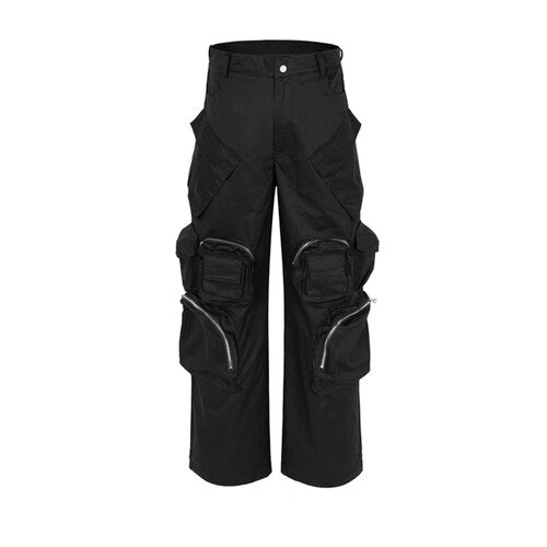 Black Multi-pocket Wide-leg Cargo Pant