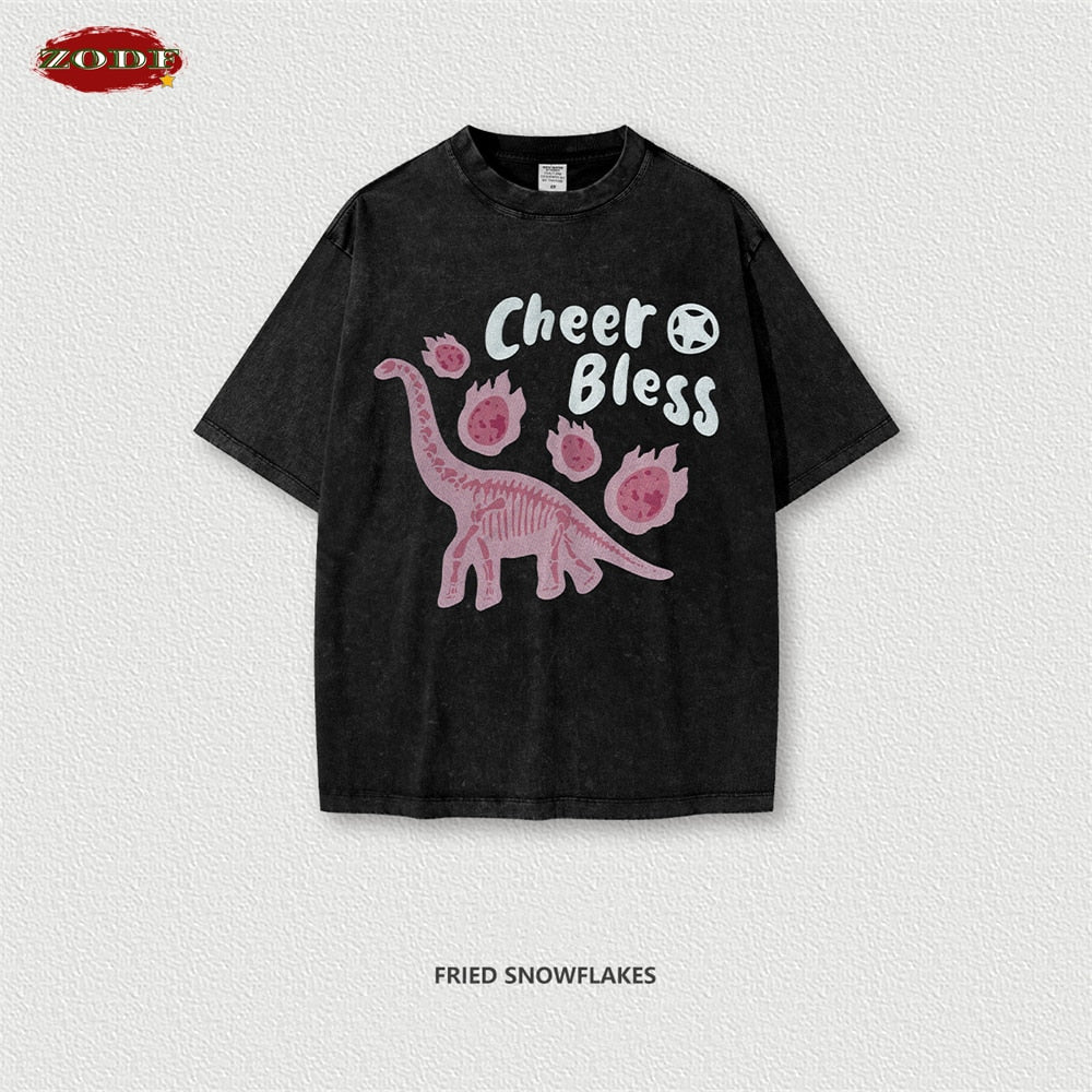 Cheer Bless Dinosaur Graphic Print Cotton Unisex Oversized T-Shirt