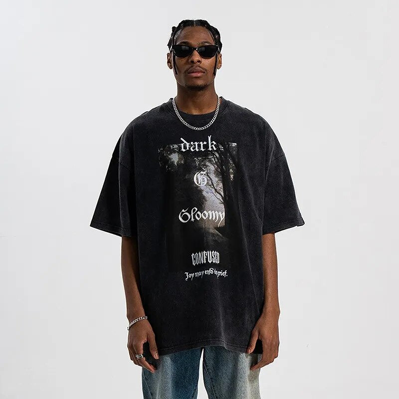 Uncle Don JM Gothic Graphic Printed Distressed Oversized T-shirt