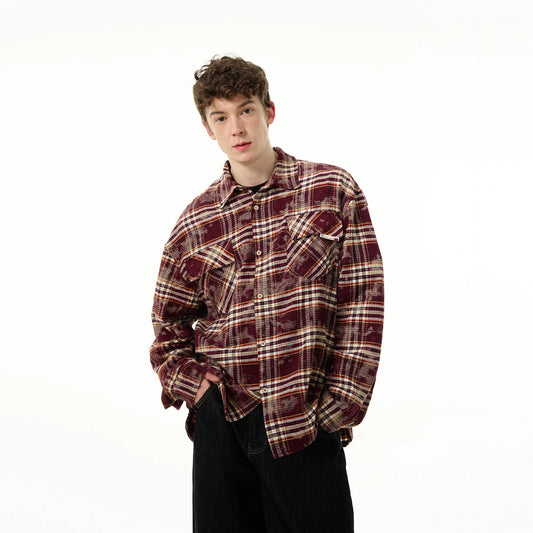 MADEEXTREME Wine Red Vintage Plaid Shirt